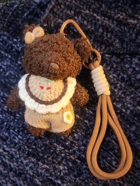 Brown Plush Bear Bag Charm Keychain w/Cream Outfit  New Without Tags